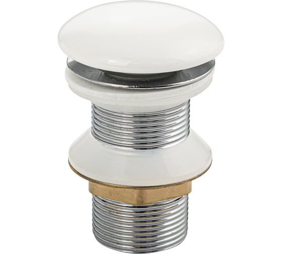 Верхняя часть сифона-автомата (донный клапан) на раковину Санакс МАГНУС без перелива, из нержавеющей стали, с керамической накладкой, цвет белый 0-614