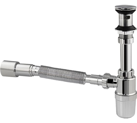 Сифон для раковины Санакс D-32 мм с гофрой D-50 мм, донный клапан с переливом и системой клик-клак, из АБС пластика, цвет хром 8005