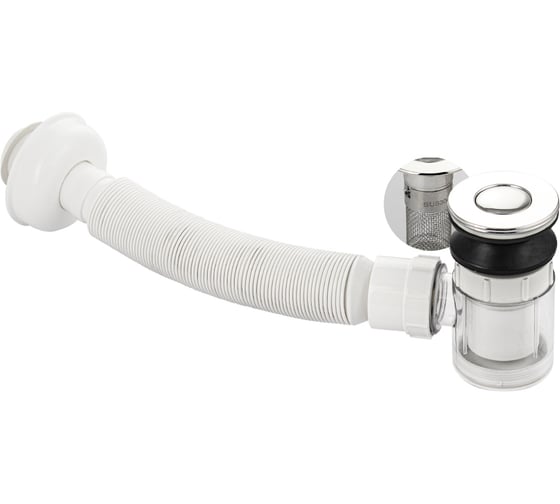 Сифон для раковины Санакс автомат, с сеткой отстойником и гофрой, пластик АБС с хромированным выпуском 4011