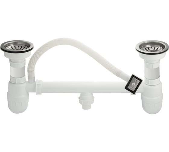 Сифон для мойки Санакс двойной, большая горловина с переливом 4010