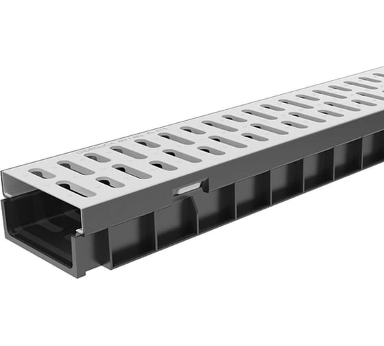 Комплект водоотводного лотка Gidrolica Light DN100, H55 мм, пластик, стальная решетка, класс A15 080096-GS