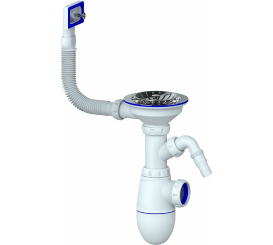 Сифон Unicorn B430V 3 1/2х40 с прямоугольным переливом, с носиком, винт, шток, ручка - латунь 533281 1