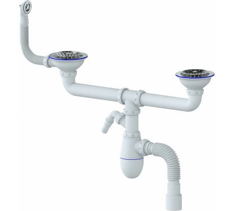 Сифон Unicorn B731V 3 1/2х40 двойной, нос, с круглым переливом, с гофрой 40х40/50, винт, шток, ручка - латунь 534764