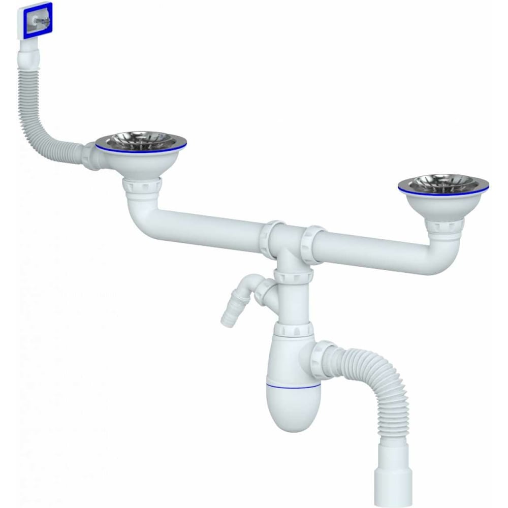 Сифон Unicorn B730VP 3 1/2х40 двойной, нос, с прямоугольным переливом ...