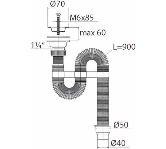 Гофрированный сифон VIRPLAST 1.1/4х40/50, д.70 нерж.чашка 70931 30980312
