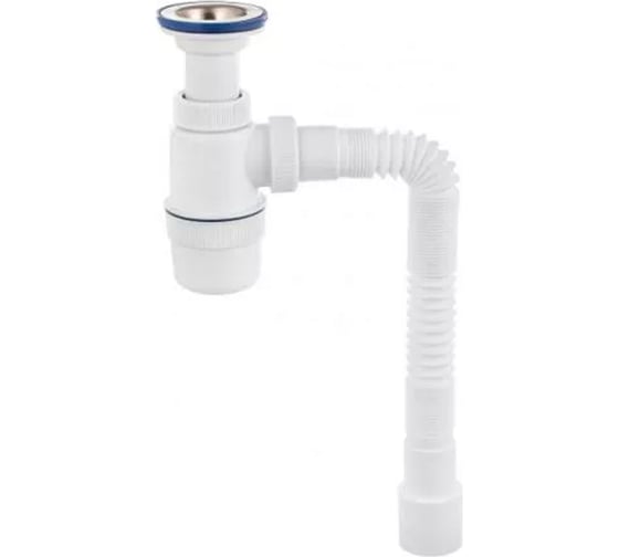 Сифон VIRPLAST 1.1/2х40 Элит литой выпуск, нерж.чашка, гибкая труба ...