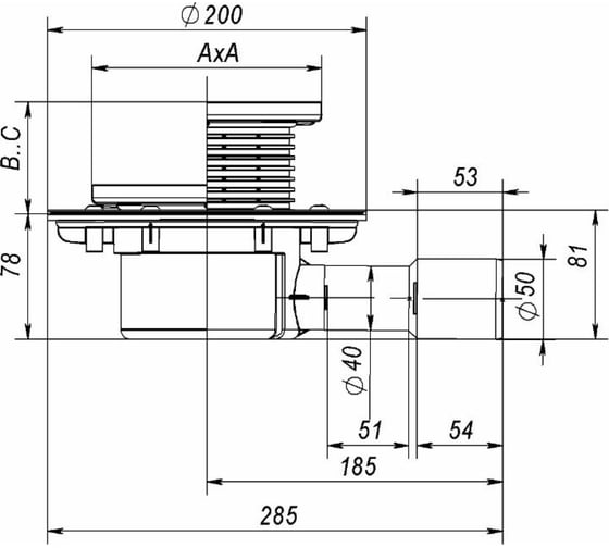 Сливной трап Fachmann регулируемый с сухим затвором T 510.0 SDsP 125x125 горизонтальный выпуск 04.067