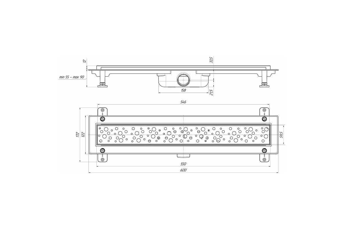 Линейный трап АНИ Пласт \"Бриз\" пластиковый, 550 мм, мокрый гидрозатвор ...
