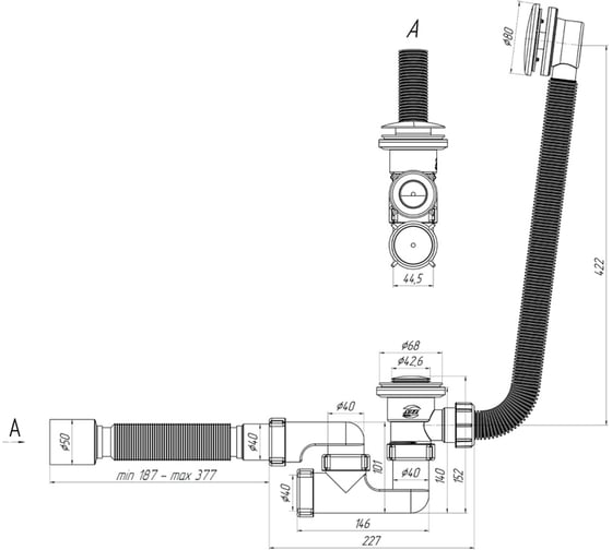Сифон для ванны АНИ пласт переливной 1 1/2"х40 EC255