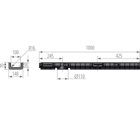 Лоток Aquastok ЛВП Norma DN100 H70 C250 1000x148x70 (11007) 549073