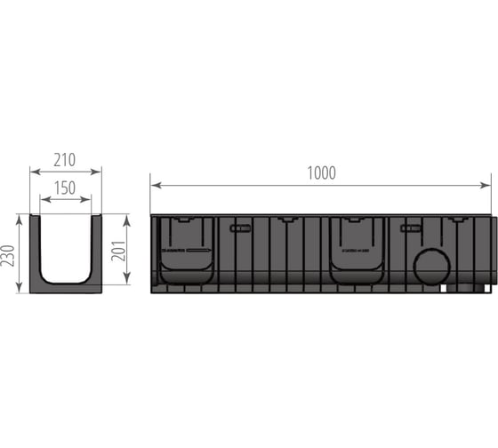 Лоток Aquastok ЛВП Norma DN150 H230 C250 1000x210x230 (11523) 549089