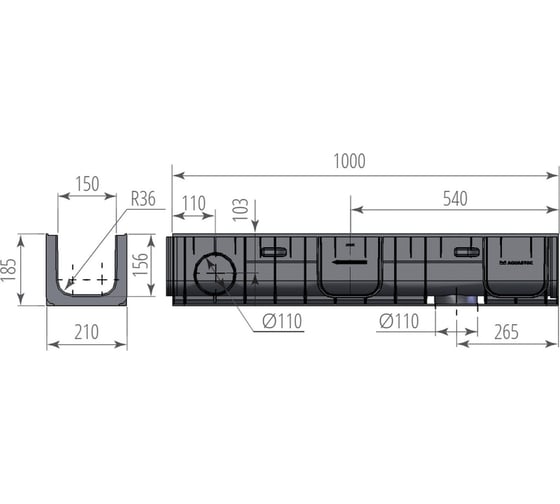Лоток Aquastok ЛВП Norma DN150 H185 C250 1000x210x185 (11518) 549088