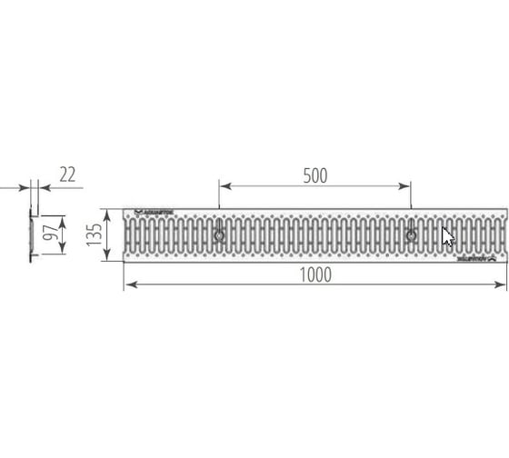 Штампованная оцинкованная решетка Aquastok Norma DN100 А15 1000x135x22 (31041А) 549098