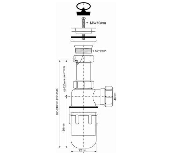 Сифон McAlpine 40 универсальный (с вставкой антисифон) хром, пластик MRSK13R-CP