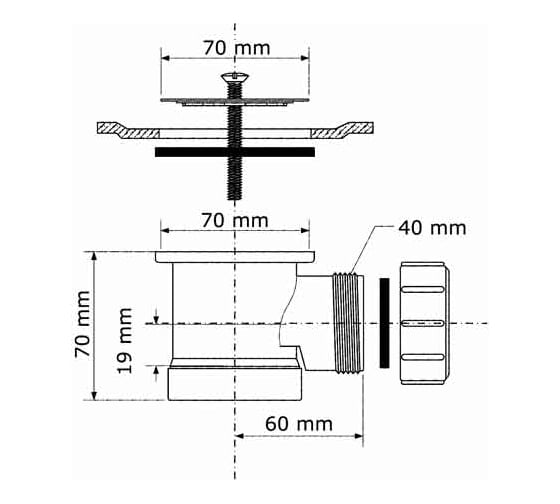 Сифон McAlpine 40 с выпуском, короткий (высота сифона 70 мм) MRBT70-40
