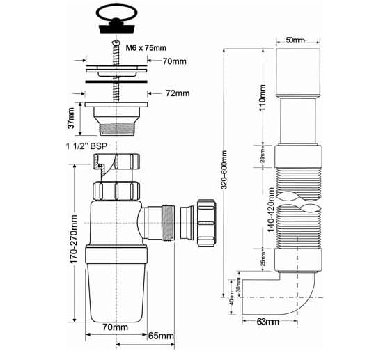 Сифон McAlpine 40-32 с угл. гофрой 40/50, универсальный MRSK9
