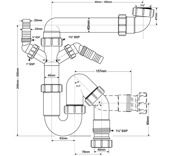 Сифон McAlpine без выпуска d40-40 P/S-образный, с 2-мя носиками MRSK7-5571