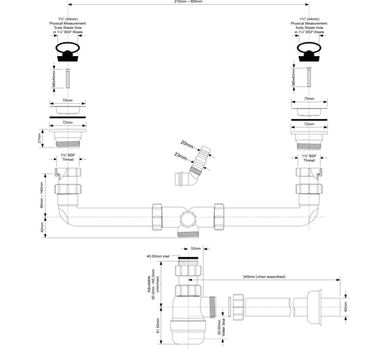 Сифон McAlpine двойной, с носиком d40 с трубкой MRSK5