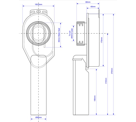 Сифон для писсуара McAlpine вакуумный, вертикальный d50 HC-US50