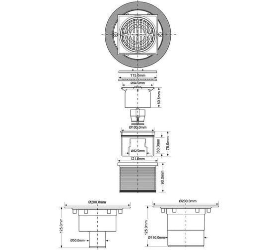Трап для ванн McAlpine вертикальный, d110, регулируемый (с сухим затвором) MRFG3V-110