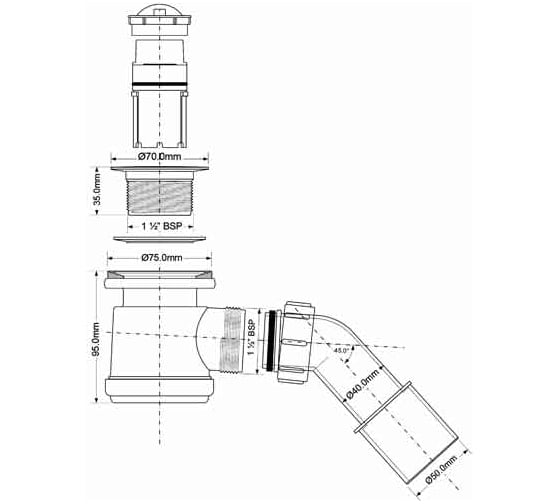 Сифон для поддона McAlpine (выпуск 70мм) 50/60-1 1/2, h=92мм, с трубкой 40/50 MRS2C