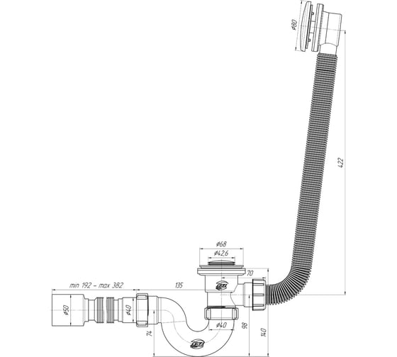 Сифон для ванны АНИ пласт 1 1/2"х40 EC155