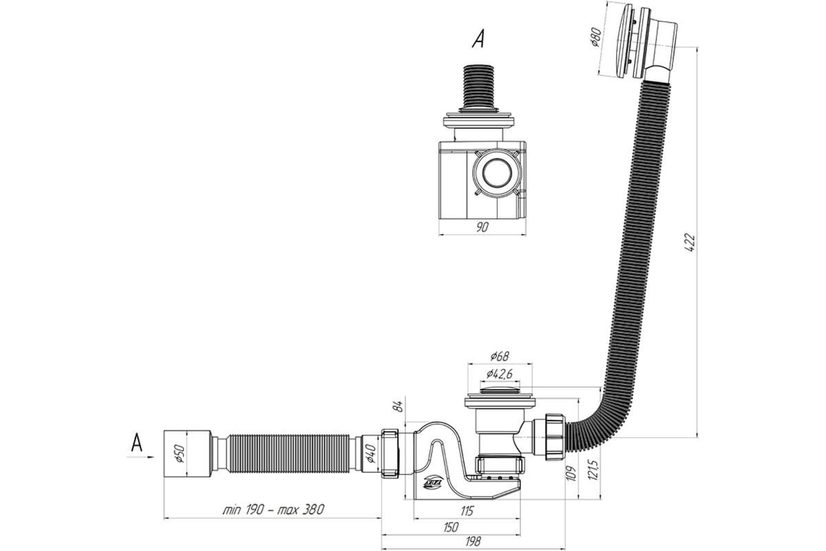 Сифон для ванны АНИ пласт переливной \"БРИГ\" 1 1/2\"х40 EC655 - выгодная ...