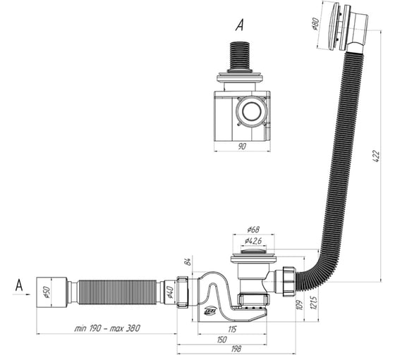 Сифон для ванны АНИ пласт переливной "БРИГ" 1 1/2"х40 EC655
