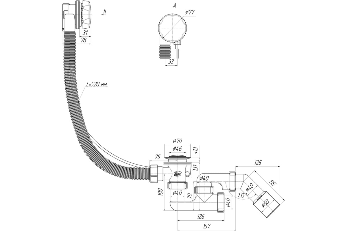 Сифон для ванны АНИ пласт клик клак, полуавтомат EM421 - выгодная цена ...