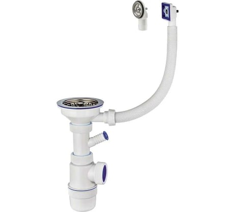 Сифон  Wirquin "Элит" 3 1/2х40 мм с нержавеющей чашкой D114 мм, с отводом, с круглым и прямоугольным переливом L300 мм 30987089