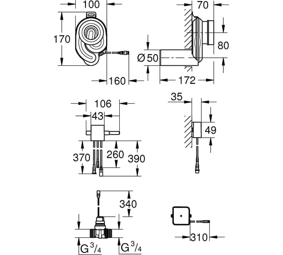 Сифон для писсуара с температурным датчиком Grohe 230V 39368000
