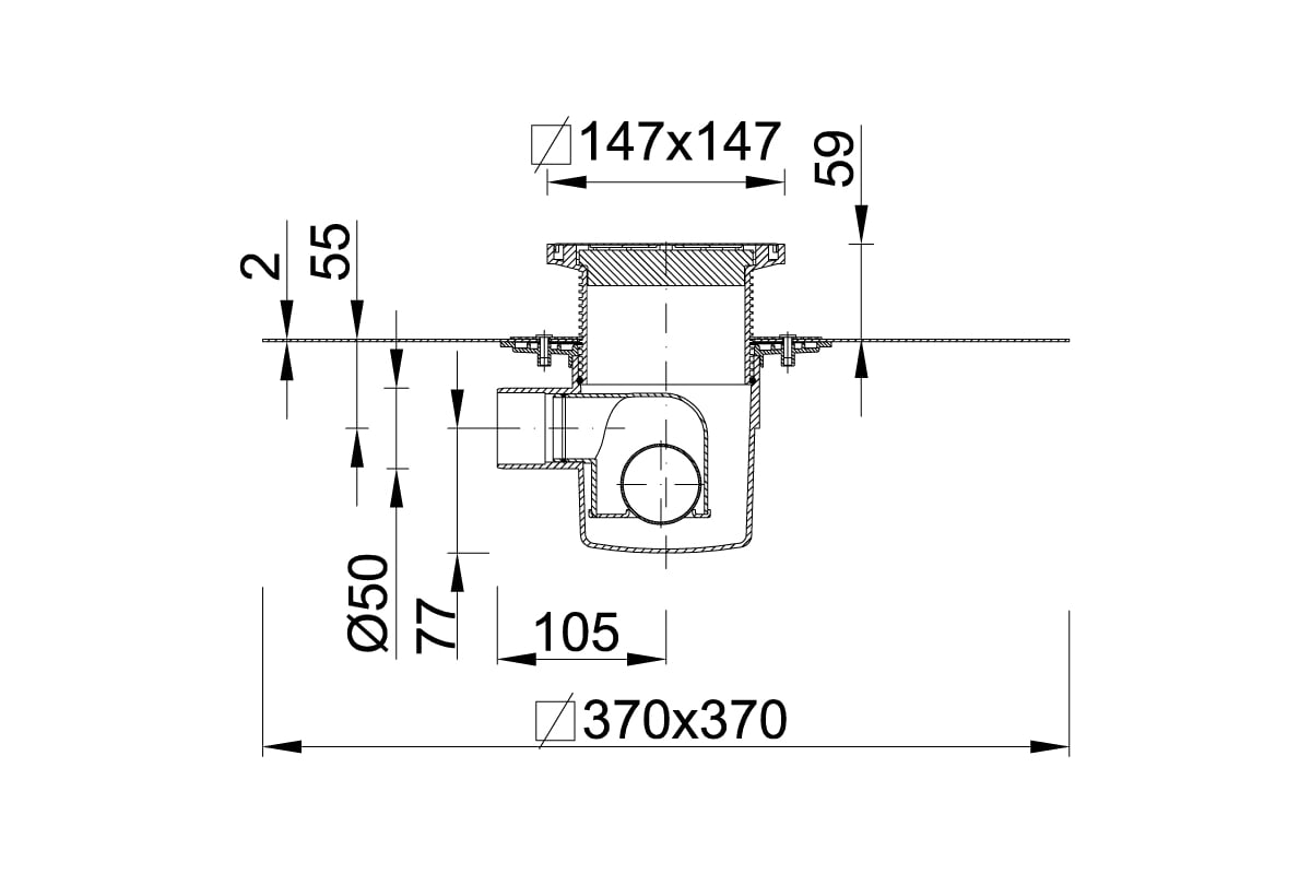 Сливной трап STYRON с боковой отводкой,воротником, гидрозатвором ...