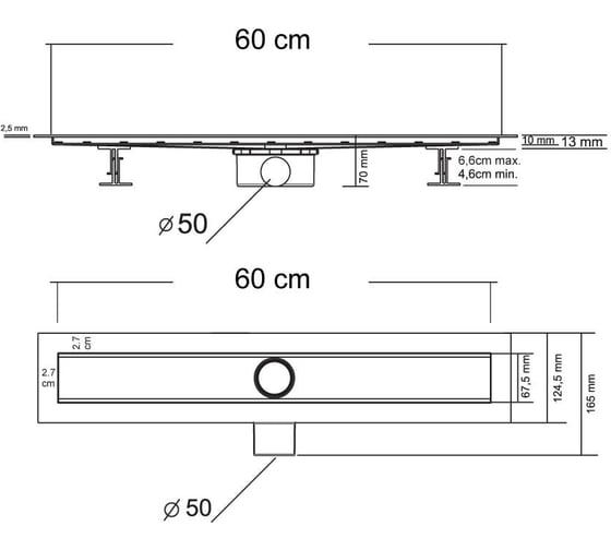 Душевой лоток VINCEA SAY OPTIMA -S 603.60.S.U, 60 см, под плитку SAY.603.60.S.U