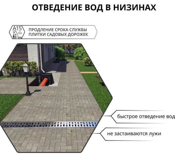 Лоток водоотводный 1000x115x96 мм с решеткой стальной, кл. a15 Gidrolica 080066