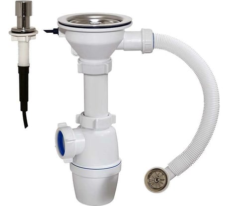 Бутылочный сифон ORIO с выпуском полуавтомат 3 1/2 и круглым переливом кнопка-грибок, под отверстие D-16мм АА-5007