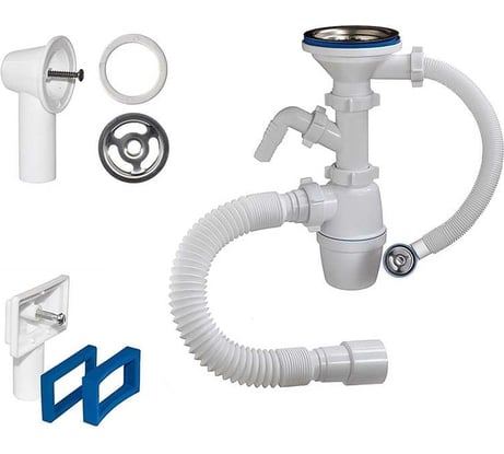 Бутылочный сифон ORIO 3 1/2x40, с одним отводом, с переливом прямоугольным и круглым и гибкой трубой 40-40/50 Б-4511