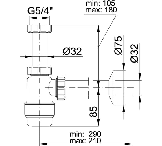Сифон для раковины STYRON без водослива, с трубой D32 мм STY-533-2