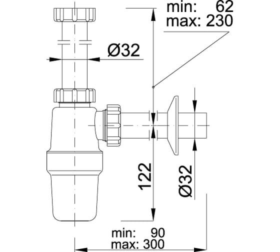 Сифон для раковины STYRON с большим стоком без водослива, с трубой 32 мм STY-534-2