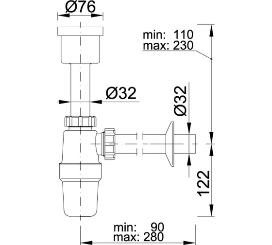 Сифон для писсуара STYRON бутылочный, труба 32 STY-535-E-32