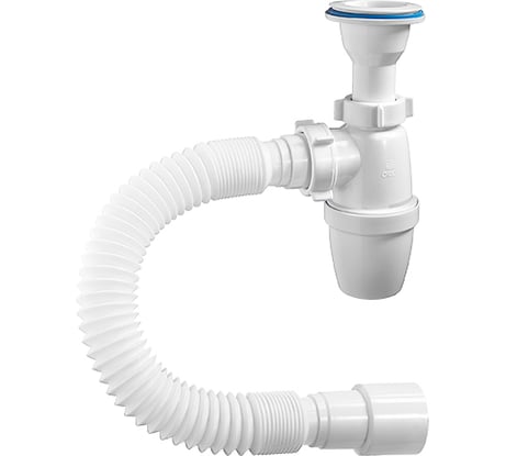 Бутылочный сифон ORIO малый корпус с литым выпуском 1 1/2x40, с пластиковой решеткой D-70мм с гибкой трубой 40-40/50 А-72019