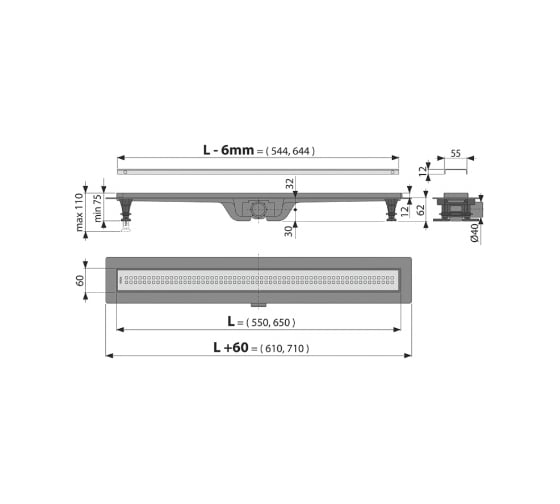 Душевой лоток Alcadrain Simple с решеткой ag100201550 00079275