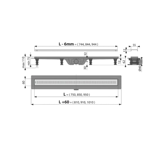 Душевой лоток Alcadrain Simple с перфорированной решеткой ag100201950 00079280
