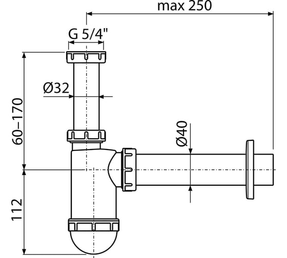 Сифон для раковины Alcadrain ø40 с накидной гайкой 5/4" ag210522140 00079305