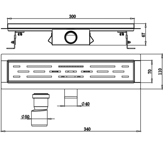 Лотковый трап ORE DrainH3 300х70х67 мм, слив 40 мм 4607122242446