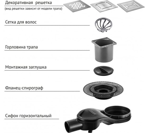 Напольный трап водосток Berges PLATZ Norma 150x150 нержавеющая сталь, хром глянец, S-сифон боковой 091159