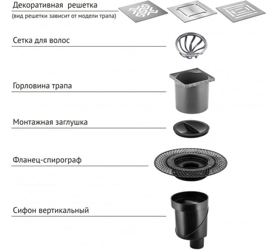 Напольный трап водосток Berges PLATZ Norma 150x150 нержавеющая сталь, хром глянец, S-сифон вертикальный 091059
