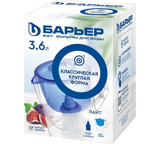 Фильтр-кувшин для очистки воды БАРЬЕР Лайт 3,6 л, цвет синий