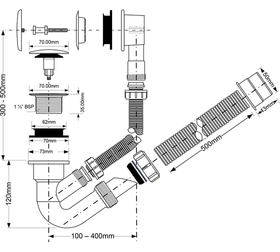 Полуавтомат McAlpine пластиковый (кнопка) с кол. (Lперелива=500мм) MRB4CB