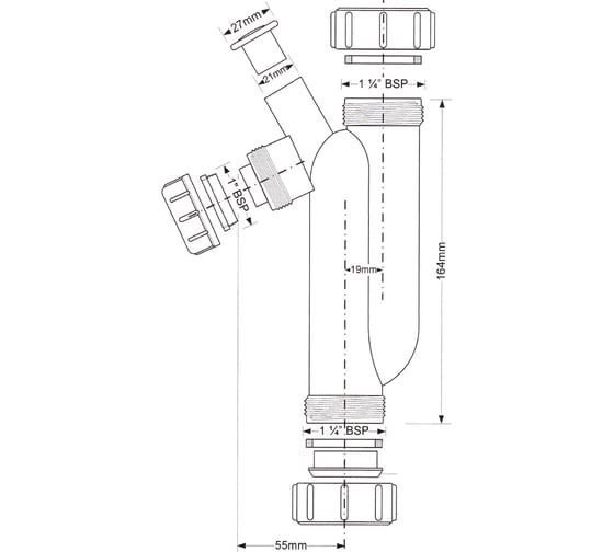 Сифон без выпуска McAlpine ф-32 трубный S-обр. (для слива конденсата) MRTB-90GR