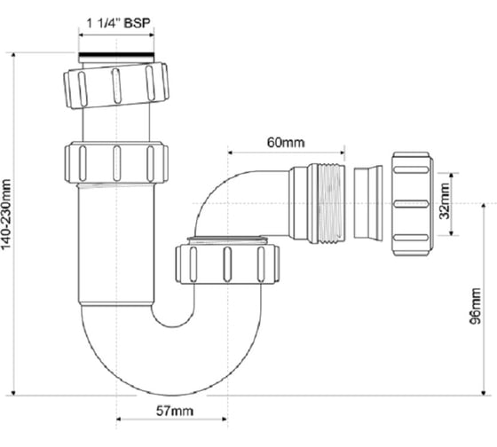 Сифон без выпуска McAlpine ф-32 трубный (вых. гориз.) MRW6